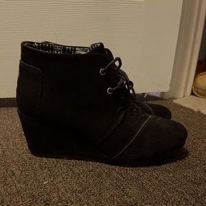 TOMS Suede Lace-Up Wedge Booties